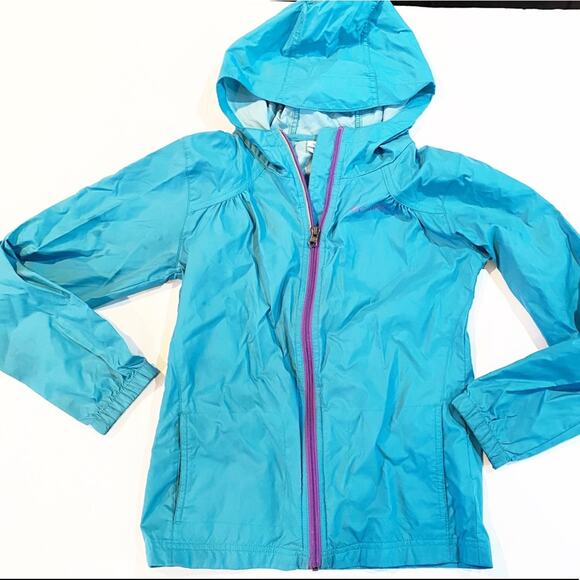 Girls Columbia Windbreaker jacket Sz M Teal Color Purple Full Zip Hooded Jacket - Picture 1 of 6
